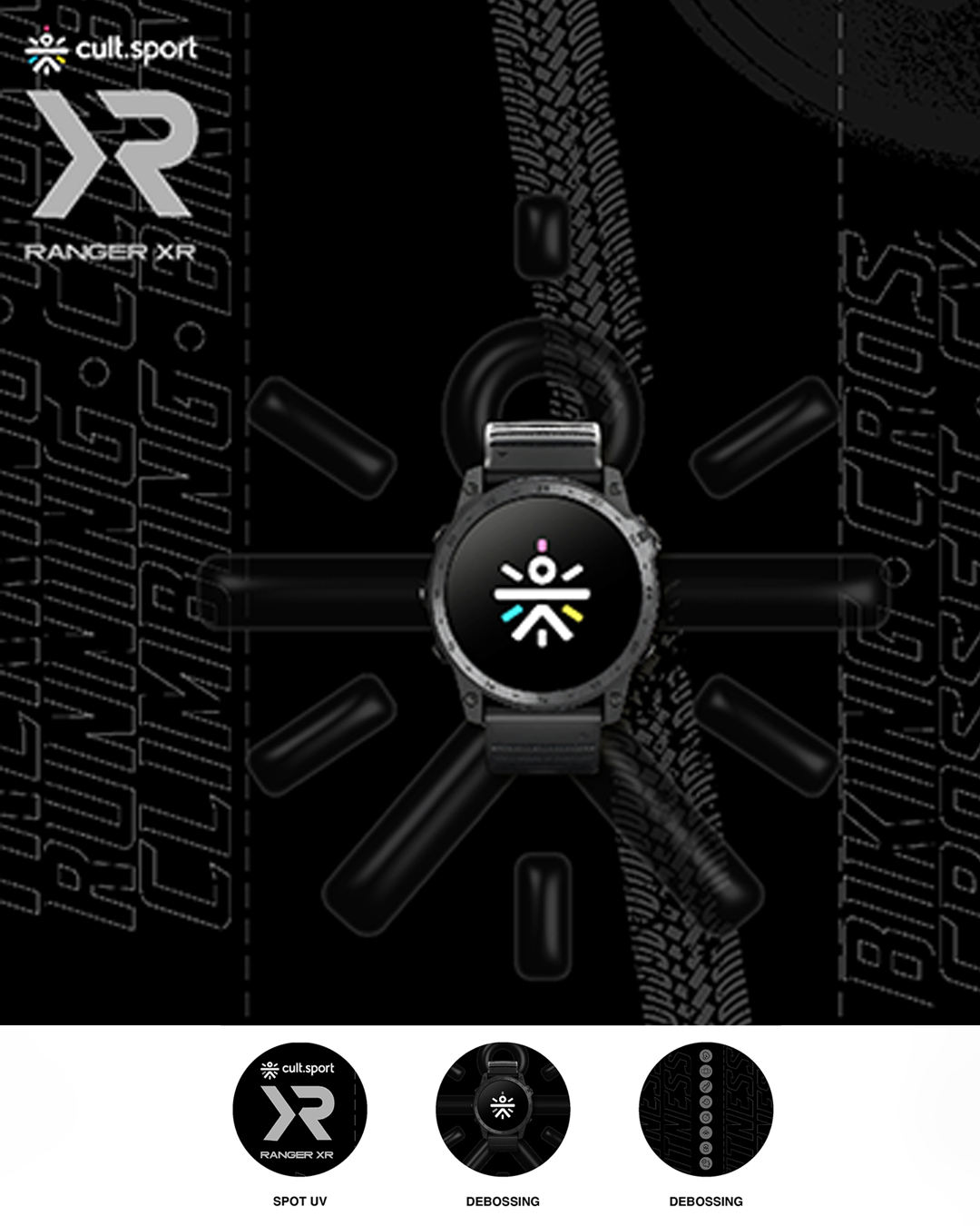 JUMPINGGOOSE packaging design for Cult.sport XR Ranger watch showcasing branded product packaging and performance-led visuals.