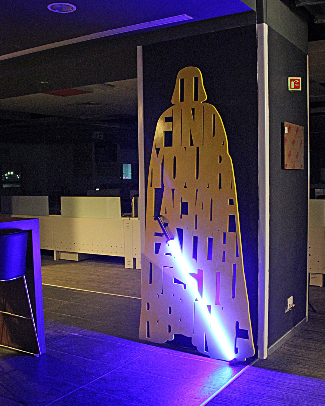 Office space design by JUMPINGGOOSE featuring a statement office branding installation that enhances the contemporary workplace environment.