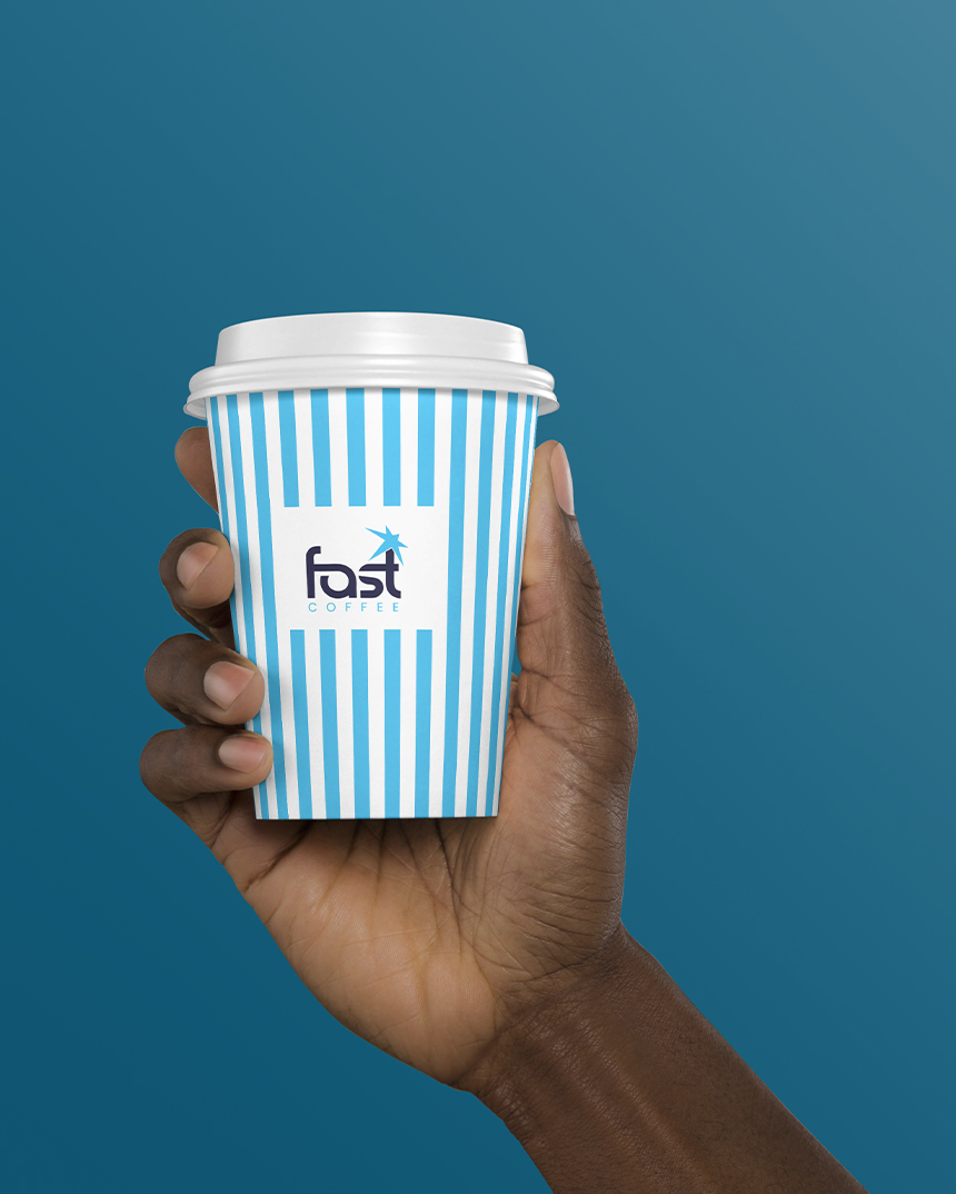 Fast Coffee branded cup design showing coffee packaging and retail visual identity
