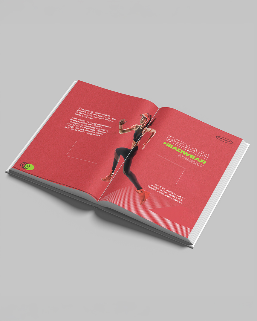 Open HotHeads brand guideline book showing Indian headwear campaign concept