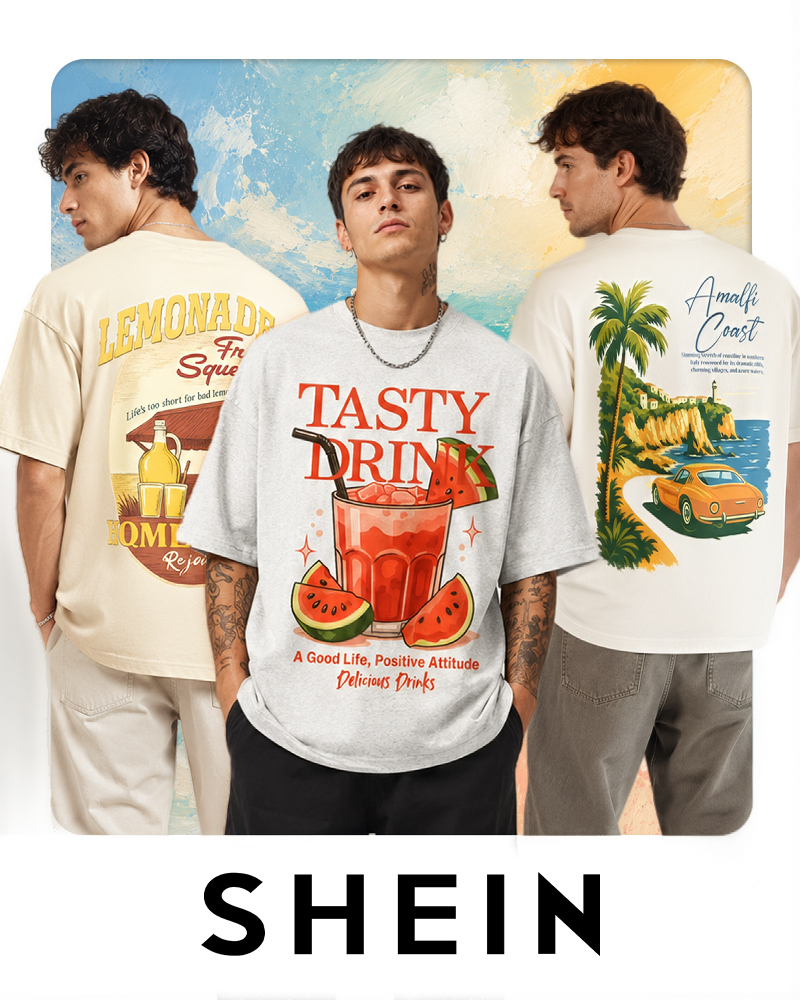 SHEIN graphic collection design cover showing printed T-shirt artwork for the menswear fashion range.